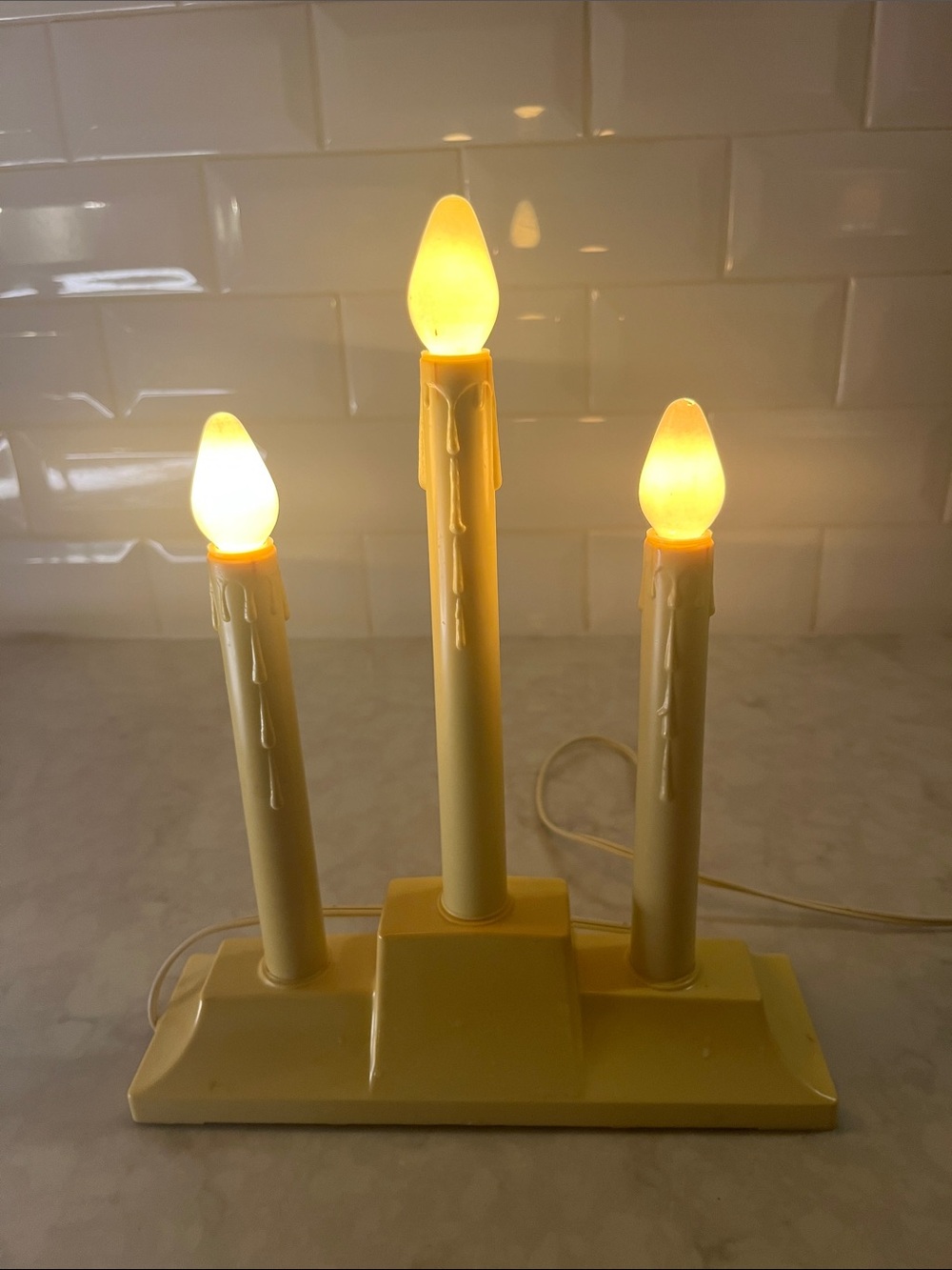 Vintage 3 Light Tiered Window Drip Candle Plastic Electric Candelabra Christmas